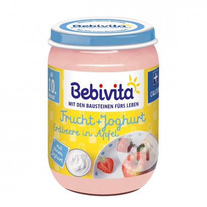 [6 pieces] Bebivita German Organic Apple Strawberry Yogurt Puree over 10 months