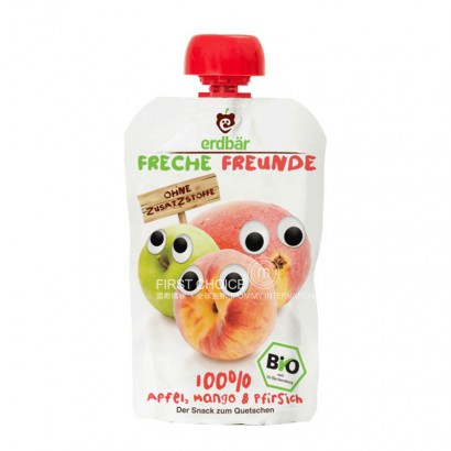 Erdbar Germany  Organic Children`s fruit paste sucking Le apple Mango and peach flavor*6 pieces