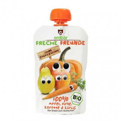 Erdbar Germany  Organic Children`s fruit paste sucking Le apple Pear carrot and pumpkin flavor*6 pieces