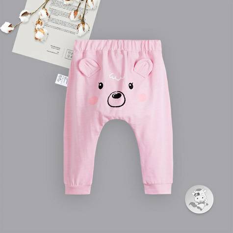 Verantwortung Baby boys and girls cute and cute three-dimensional ear slub cotton spring and autumn PP pants pink