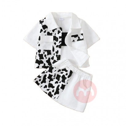 2022 New update children boys short sleeved casual clothing cow printed children shirts and shorts sets with pockets kid