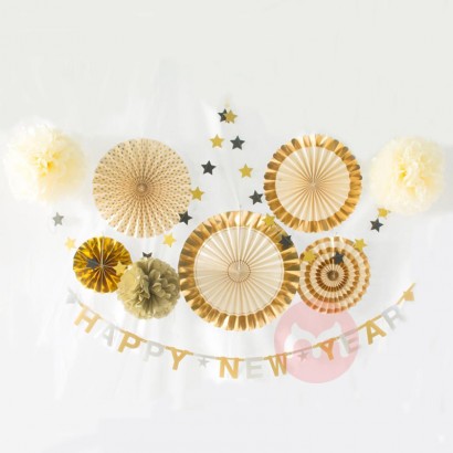 SUNBEAUTY New Design Happy New Year Merry Christmas Party Decoration Hanging Paper Fan Banner