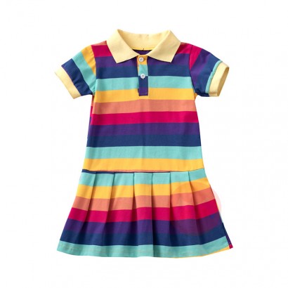 JINXI Summer polo shirts children's rainbow striped t-shirt dress