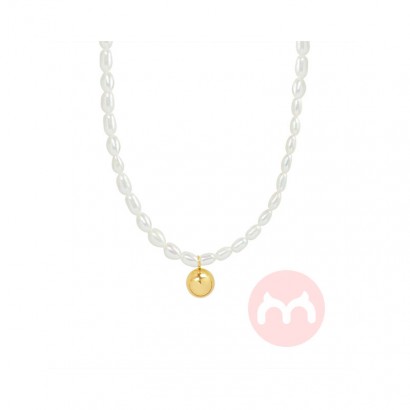 Fresh water pearl titanium steel ball plated 18K gold necklace