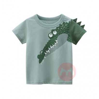 27kids Breathable and comfortable 100% cotton green cartoon crocodile t-shirt for children