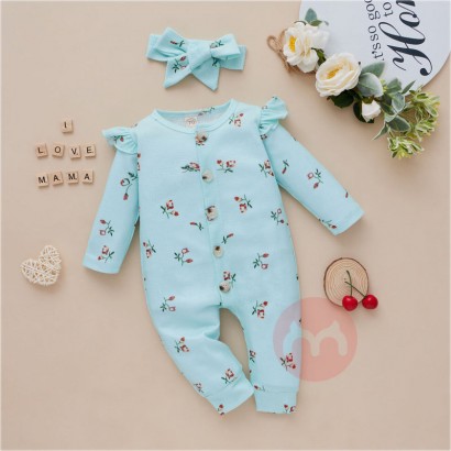 Sue Mia Floral waffle cotton baby jumpsuit with long sleeves