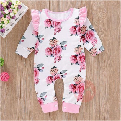 Huanhuan Long sleeved rose flowered long sleeved baby jumpsuit