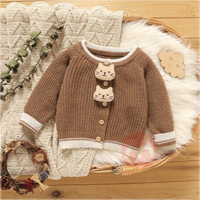 Xinsheng 3D cat long sleeved knitted baby Cardigan Sweater