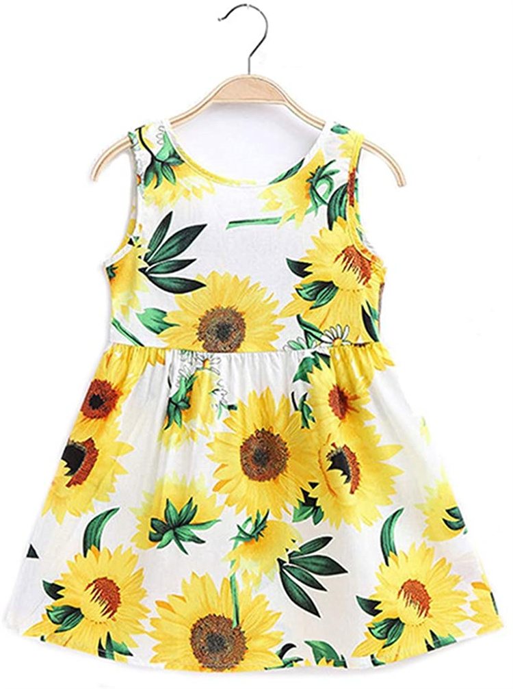 OEM Service Vintage Style Kids Infant Sunflower Printing Sleeveless Summer Clothing Baby Girl Dress