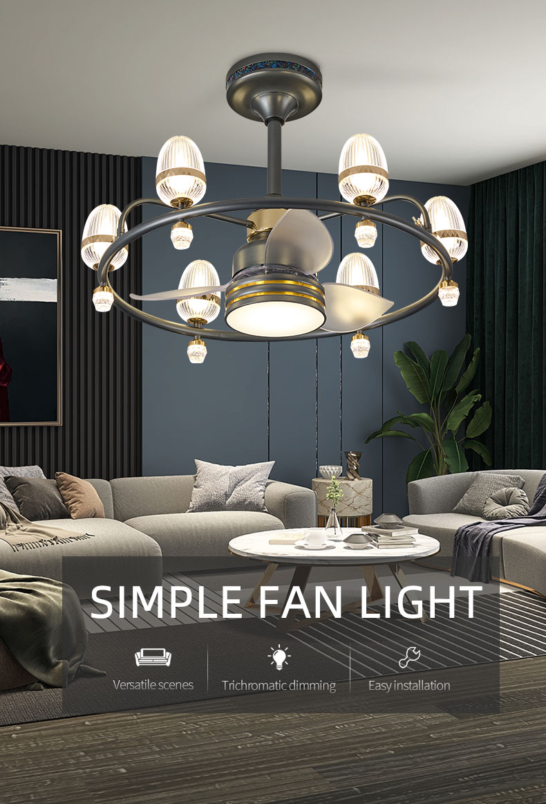 Lamp Lighting appliance High Quality Simple Metal Tri-Dimming Smart LED Fans Ceiling Fan With Light And Remote Control 2