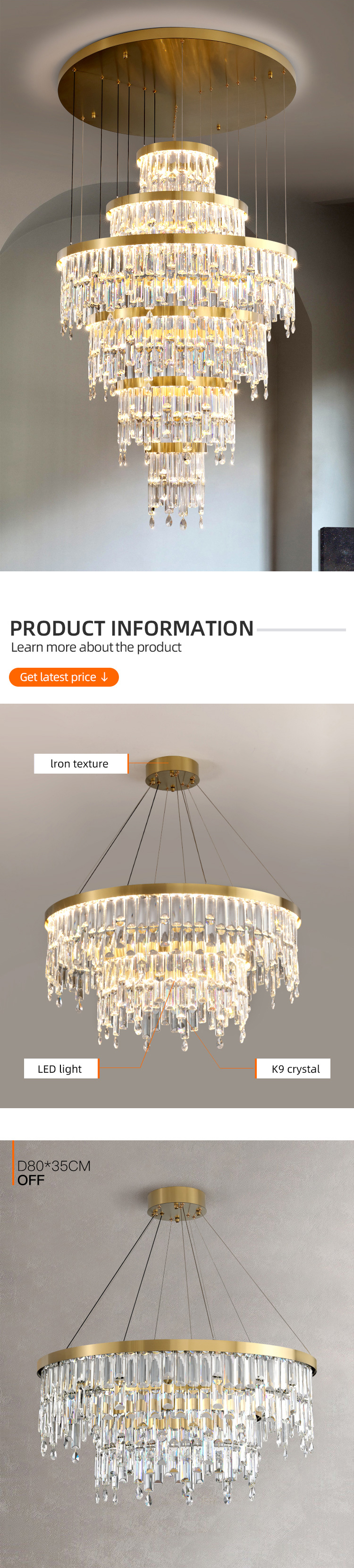 luxury style custom modern luxury gold crystal chandelier light for villa high ceilings chandelier pendant light for liv