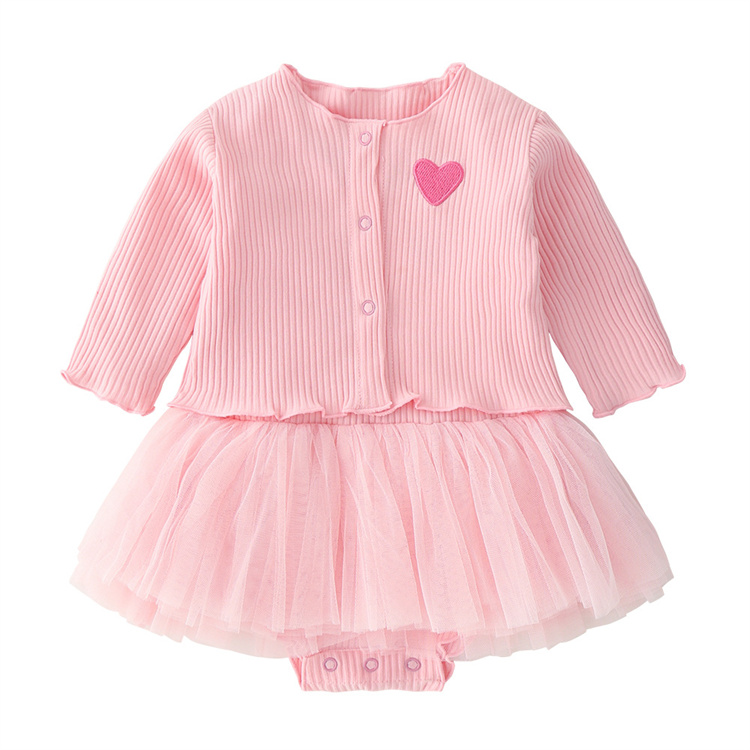 wholesale Heart EMB knitted Cotton princess baby girl rompers clothes newborn,baby girl outfit set, baby dresses