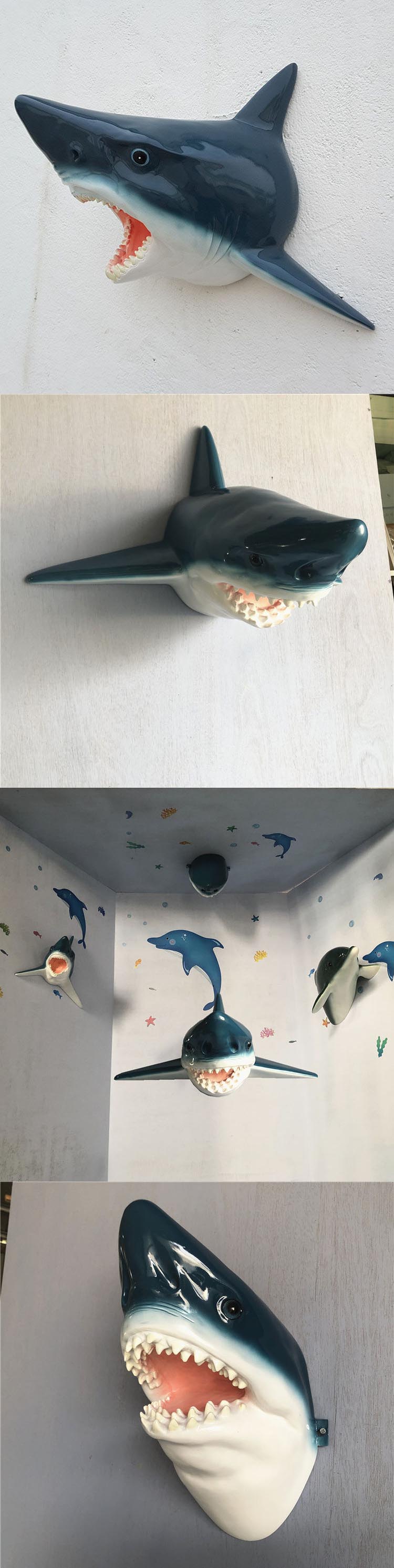 MSA Creative Resin Ceiling Decoration Fish Wall Art Fashion Wand Dekor Ocean Style Bar Club Shark Head Wall Decoration