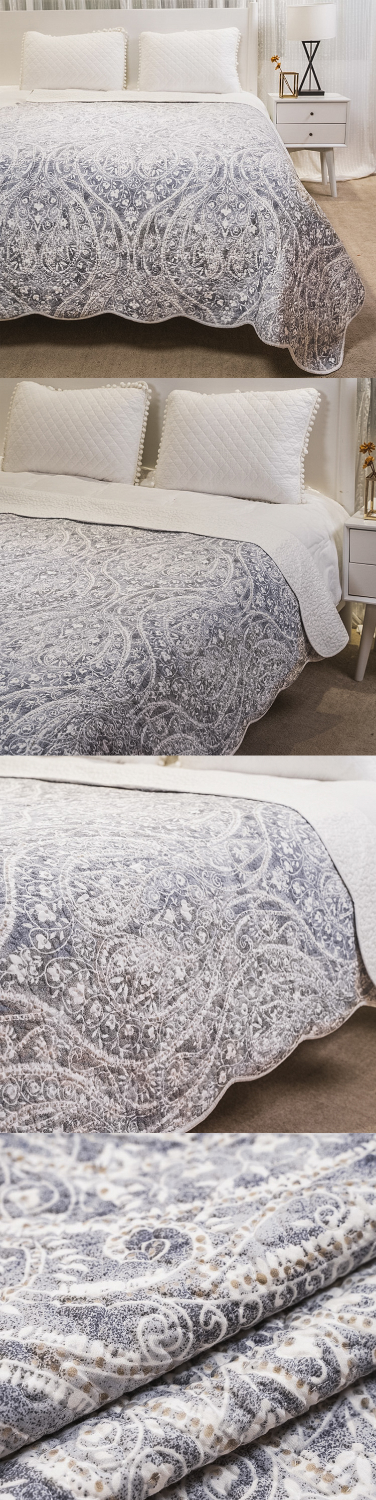 Oversized Washed Lightweight Printed Floral Bed Coverlet 100 cotton Quilt Bedspread Cover Set 