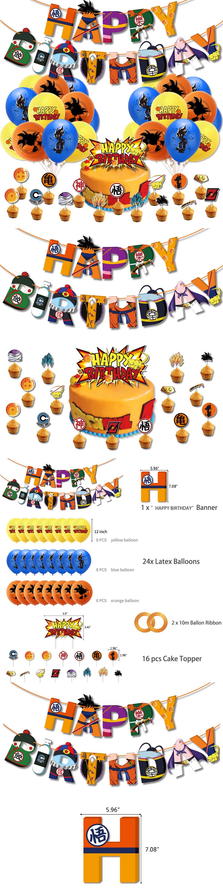Nice Dragon Ball Wukong Birthday Theme Party Decoration Children's Birthday Flag Pulling Cake Topper Balloon Set Party S