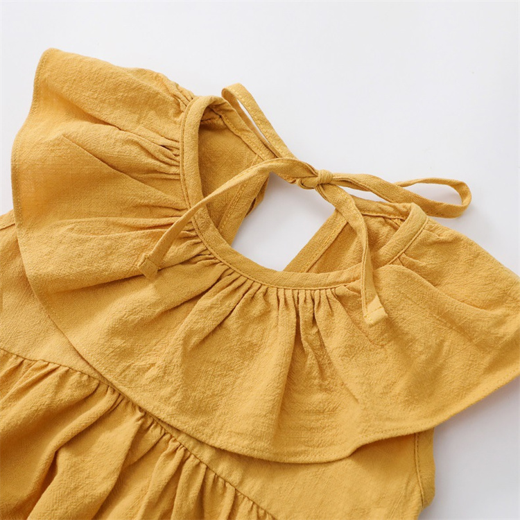 JINXI Pure color flax cotton children's lovely soft dress with ruffled collar
