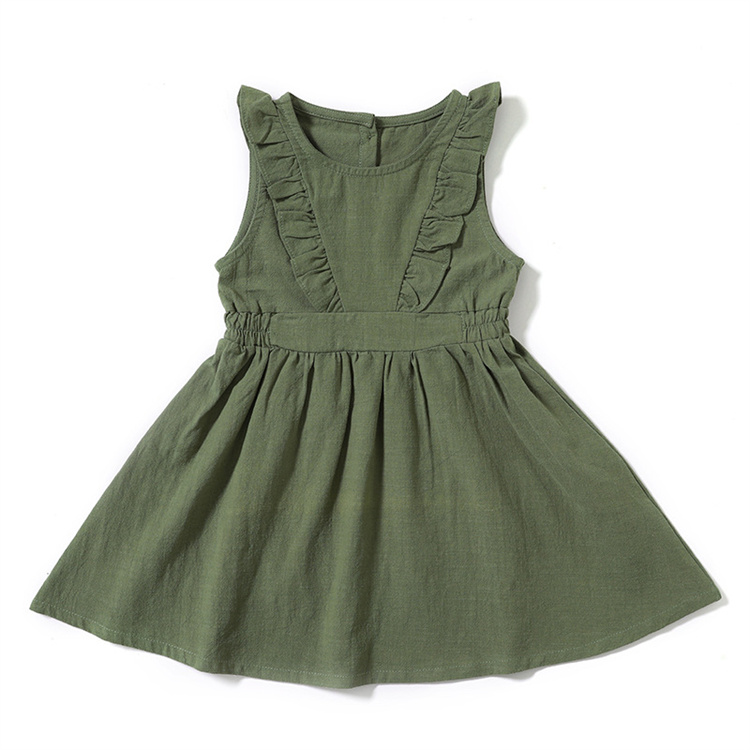 JINXI Flax cotton sleeveless ruffled summer dress for a plain retro little girl