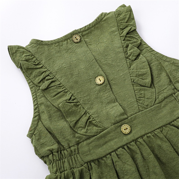 JINXI Flax cotton sleeveless ruffled summer dress for a plain retro little girl