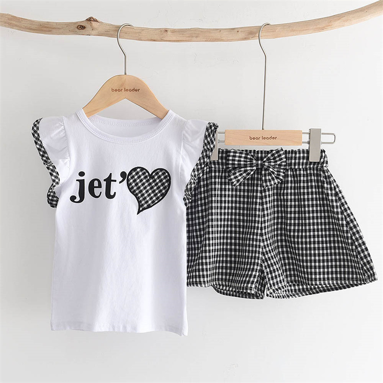 Bear Leader Love Plaid print toddler girl clothes T-shirt belt pants suit