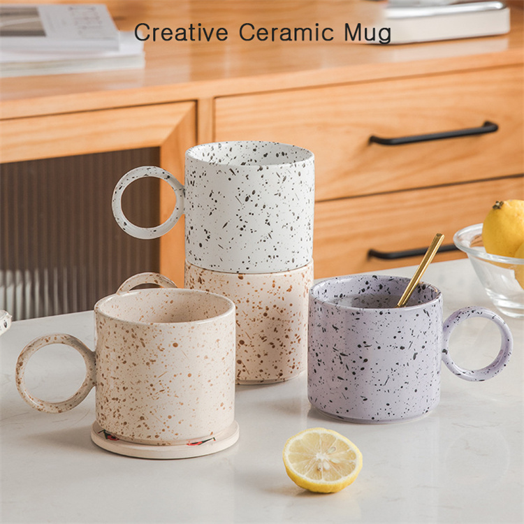 Splash art ceramic Nordic coffee cup with large ear handle
