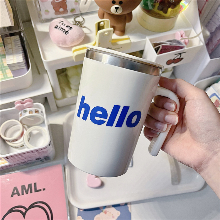 Hello simple stainless steel cover thermal insulation belt cover Mug