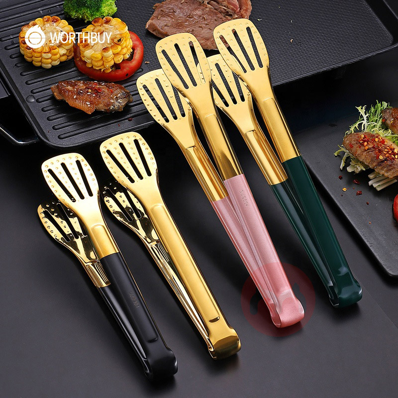 WORTHBUY colorful 9/12 inch steak bread meat serving cooking tongs 304 stainless steel food tongs for kitchen accessorie