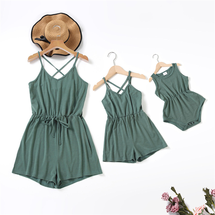 OEM Solid color jumpsuit summer sleeveless mom and I parent-child outfit