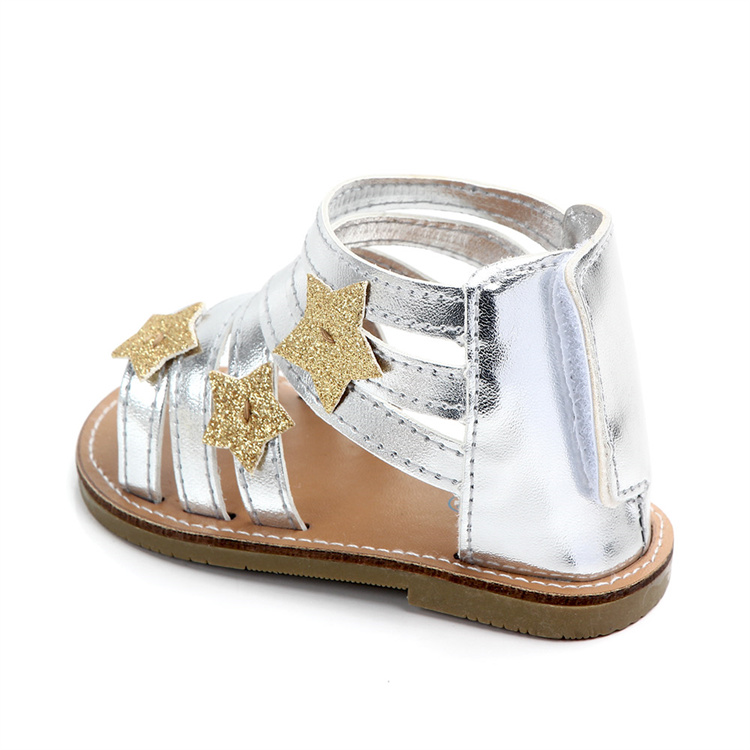 OEM Baby girl shiny leather sandals summer rubber sole kids shoes