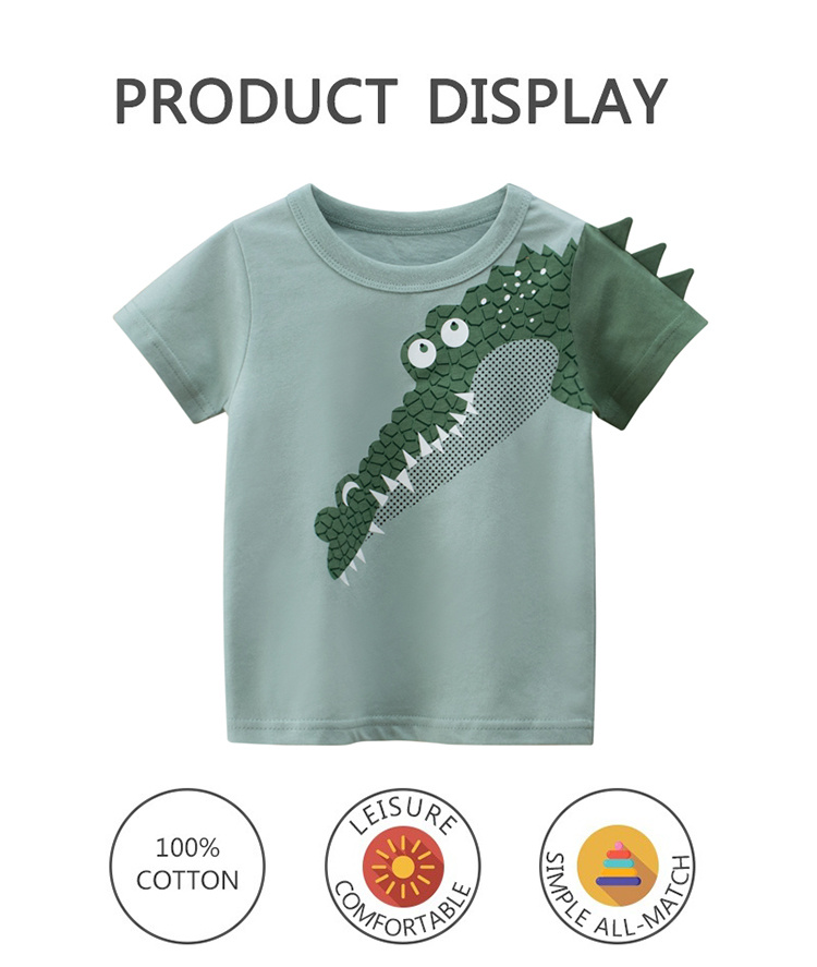 27kids Breathable and comfortable 100% cotton green cartoon crocodile t-shirt for children