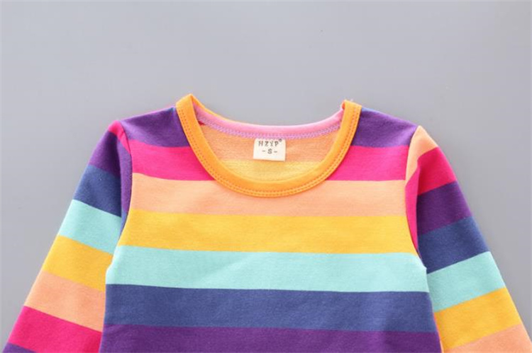 YD Round neck striped rainbow long sleeved jeans overalls suit