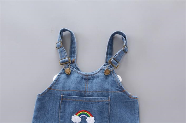 YD Round neck striped rainbow long sleeved jeans overalls suit