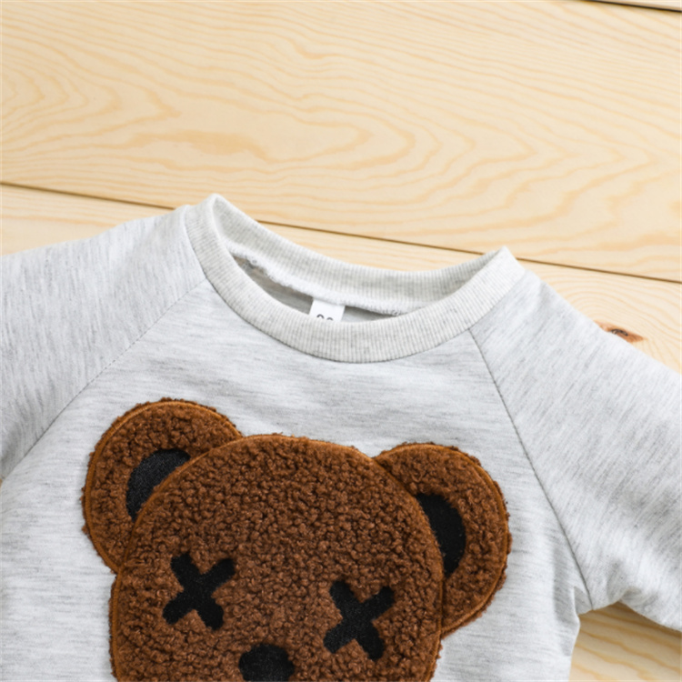 Yiwu Qinlan Garment Factory Baby boy bear embroidered sweater pants suit