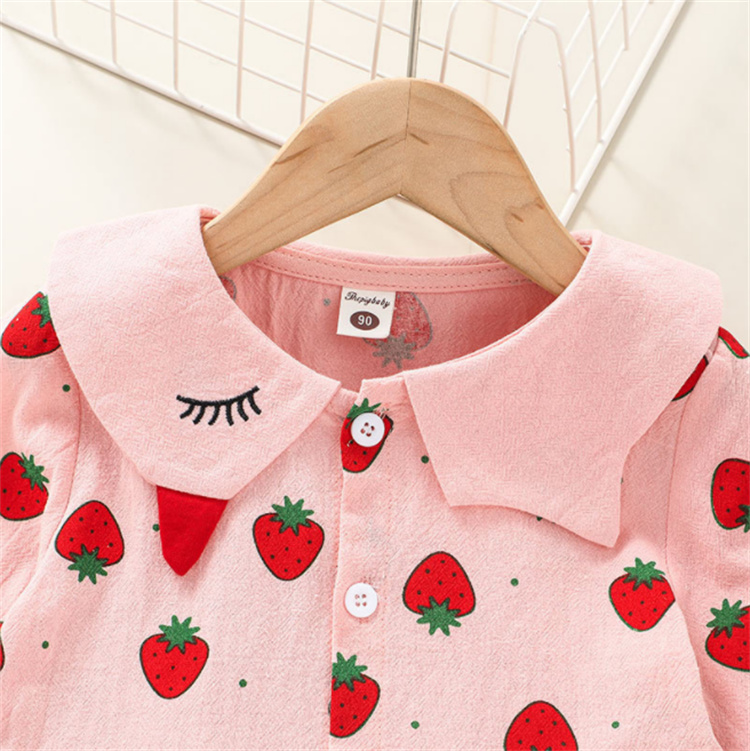 Yiwu Qinlan Garment Factory Strawberry print pink long sleeved dress