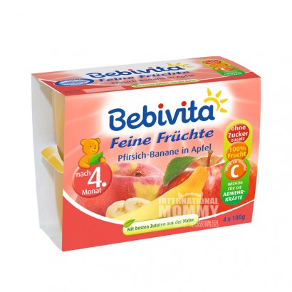 [4 pieces]Bebivita German Apple Peach Banana Mashed Fruit Cup over 4 months old