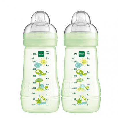 MAM Austria fall proof PP plastic wide mouth silicone milk bottle 270ml two pack for 0-6 months