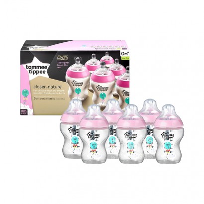 Tommee Tippee UK wide mouth anti flatulence PP bottle 6 * 260ml pink 0-3 months