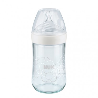 NUK Germany super wide mouth glass bottle silicone nipple 240ml 0-6 months white