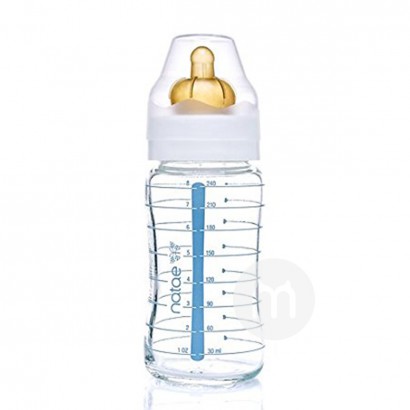 Natae French wide mouth rubber teat glass bottle 240ml 6-18 months