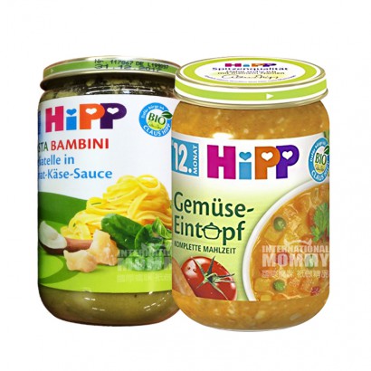 [4 pieces] HiPP German Pasta Mix Puree with Spinach Cheese Sauce*2+ Organic Vegetable Chowder*2