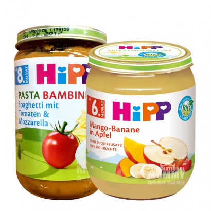 [4 pieces] HiPP German Organic Tomato Mozzarella Pasta Puree*2+ Organic Mango Banana Apple Puree*2