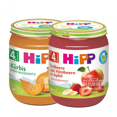 [4 pieces] HiPP German Organic Allergy-free Pumpkin Puree*2+Organic Strawberry Raspberry Apple Puree*2