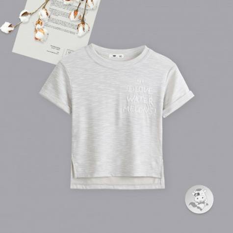 Verantwortung Baby boys and girls fashion personality short-sleeved rolled-sleeve T-shirt light gray