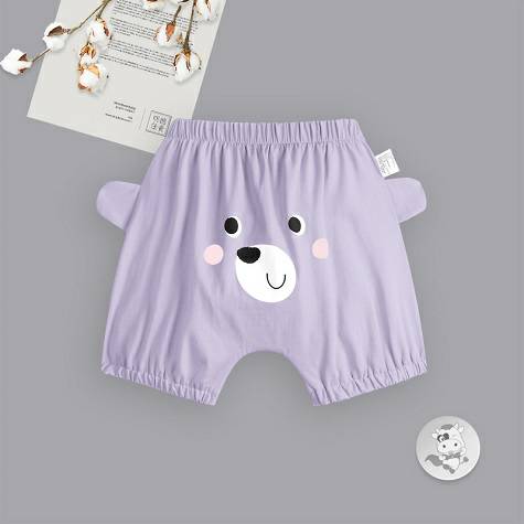 Verantwortung Baby boys and girls fashion side ear bear Harlan five points PP pants gray purple
