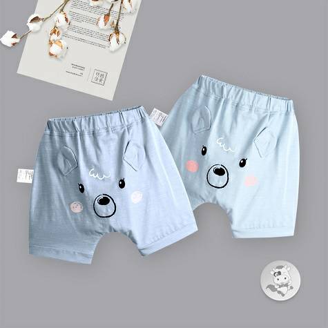 [2 pieces] Verantwortung Baby boys and girls fashion cute little ear bear Harlan five-point PP pants gray + blue