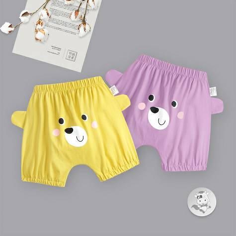 [2 pieces] Verantwortung Baby boys and girls fashion side ear bear Harlan five-point PP pants yellow + violet