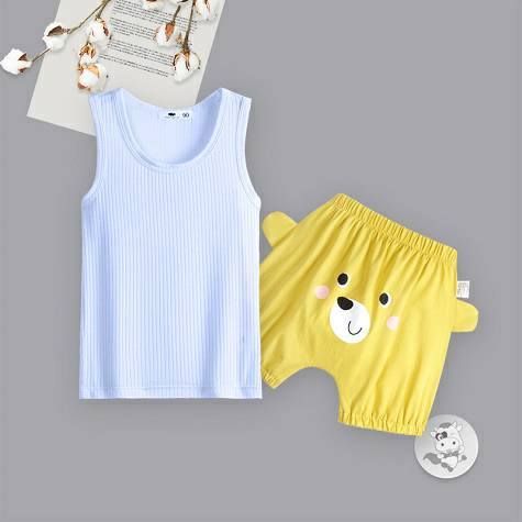 [2 pieces] Verantwortung Baby boys and girls European and American simple summer fresh pure color vest blue + fashion si
