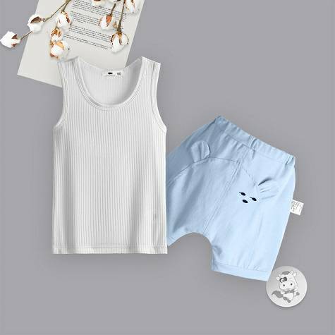 [2 pieces] Verantwortung Baby boys and girls European and American simple summer fresh pure color vest gray + simple thr