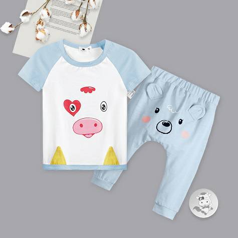 [2 pieces] Verantwortung baby boy and girl all-match love calf short-sleeved T-shirt + playful and cute three-dimensiona