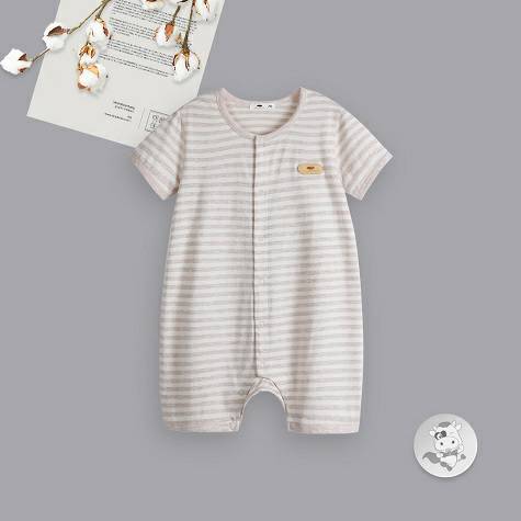 Verantwortung Baby boys and girls organic color cotton summer thin one-piece suit classic light coffee striped cardigan 