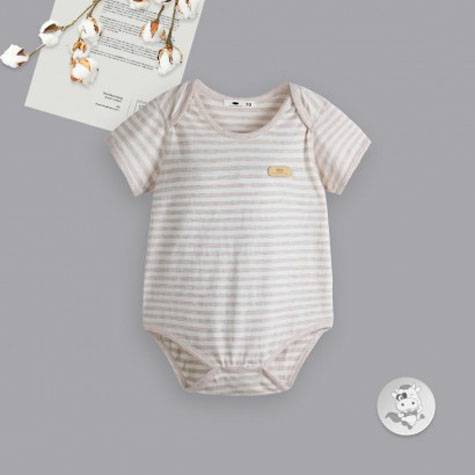 Verantwortung Baby boys and girls organic color cotton summer thin one-piece suit classic light coffee striped triangle 